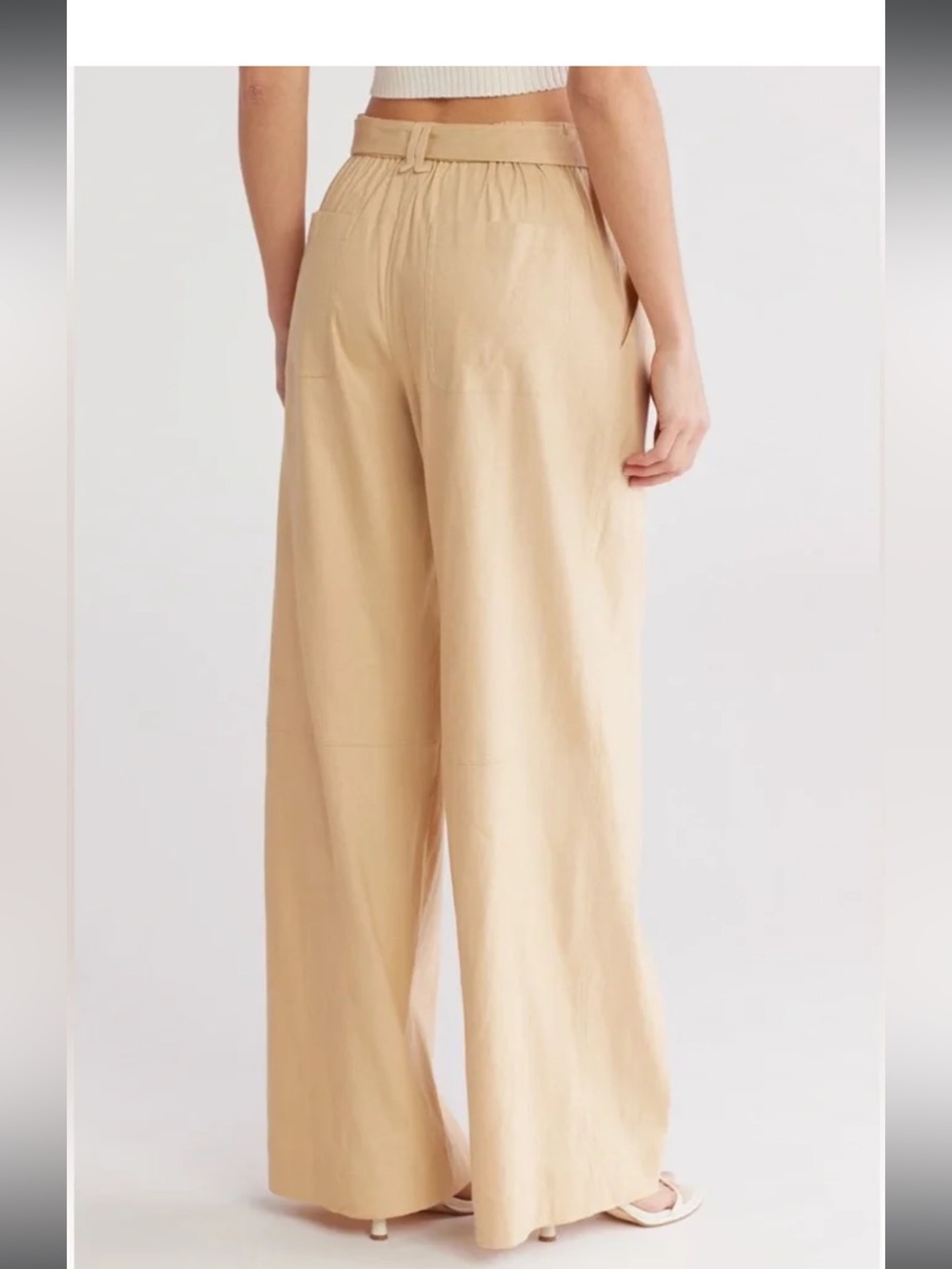 Simkhai Amaya Belted Pants Tan Linen Blend size 4 NEW TAG